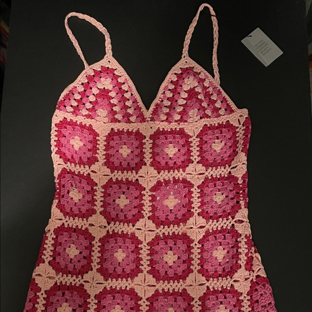 NWT! More to Come Pink Crochet Spaghetti Strap Dress